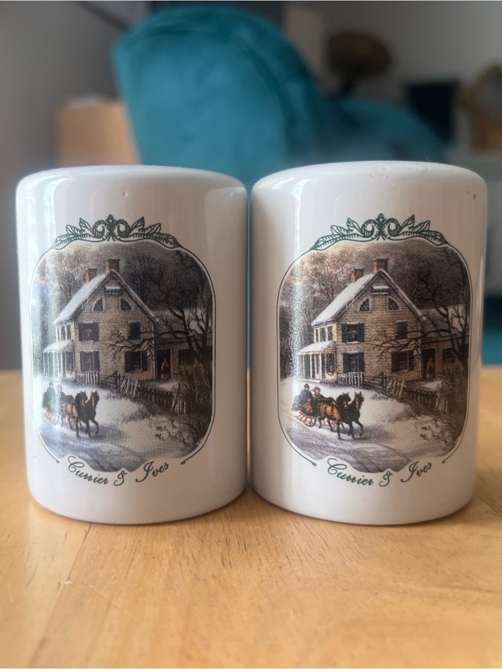 Vintage Currier and Ives Salt and Pepper Shakers